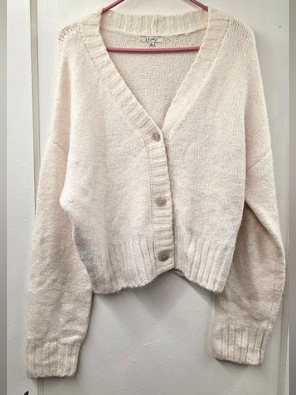 Z SUPPLY Cream Fuzzy Knit Oversized V Neck Cardigan Sweater L